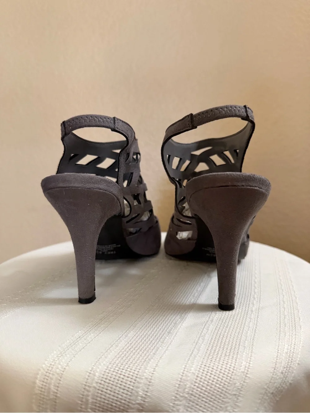 Impo Pointed Cage Slingback Heels in gray